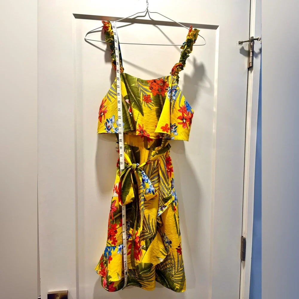 MILK & HONEY | Tropical Floral Yellow A-line Mini Dress | Women’s Size S - Picture 9 of 16